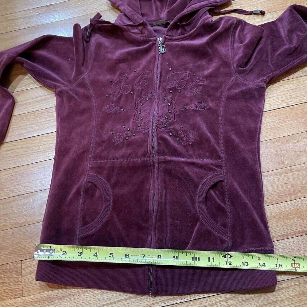 BCBG Maxazria Y2K Womens Velour Zip Up Hoodie Size Small S Rhinestones RARE - Picture 8 of 12